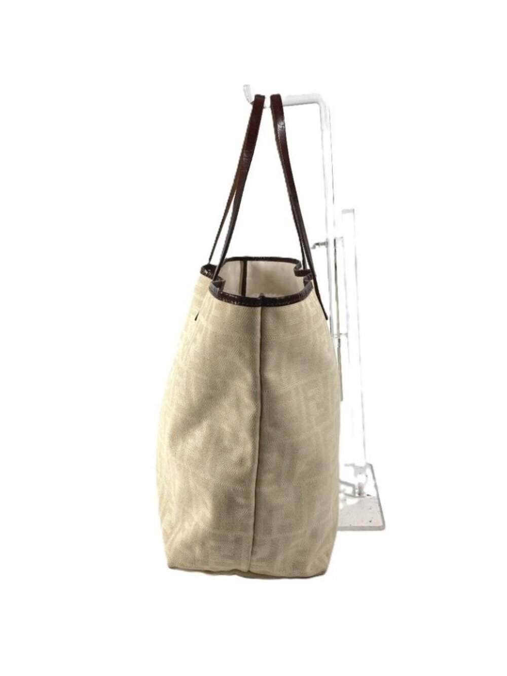 ★SOLD★ Fendi Shoulder Bag Zucca Logo Leather Canvas White - Picture 3 of 9